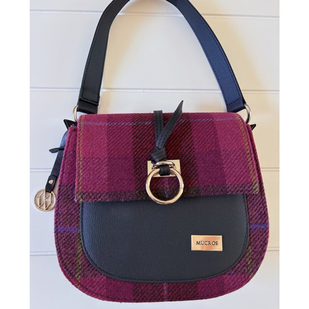 Mucros Weavers Irish Wool Tweed Pink Plaid Handbag Heritage Preppy Academia - Picture 2 of 15